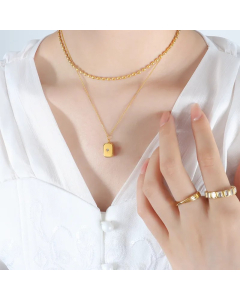 Luxurious Shiny Square Titanium Steel Plating Inlay Zircon 18K Gold Plated Layered Necklaces