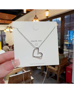 Steel Color Heart Shape Titanium Steel Plating Pendant Necklace