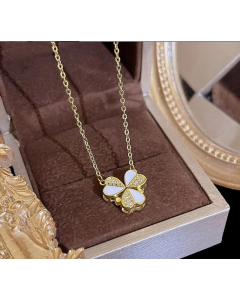 Simple Style Commute Flower Titanium Steel Inlay Zircon Pendant Necklace-Gold Color-01