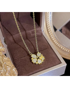 Simple Style Commute Flower Titanium Steel Inlay Zircon Pendant Necklace-Gold Color-02