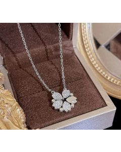 Simple Style Commute Flower Titanium Steel Inlay Zircon Pendant Necklace-Steel Color-02