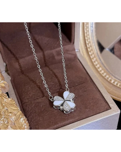 Simple Style Commute Flower Titanium Steel Inlay Zircon Pendant Necklace-Steel Color-01