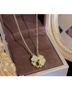 Simple Style Commute Flower Titanium Steel Inlay Zircon Pendant Necklace-Gold Color-03