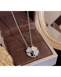 Simple Style Commute Flower Titanium Steel Inlay Zircon Pendant Necklace-Steel Color-03