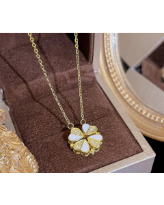 Simple Style Commute Flower Titanium Steel Inlay Zircon Pendant Necklace-Gold Color-04