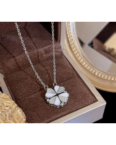 Simple Style Commute Flower Titanium Steel Inlay Zircon Pendant Necklace-Steel Color-04