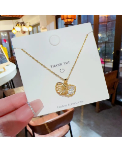 Vacation Shell Imitation Pearl Titanium Steel Plating Inlay Zircon Gold Plated Pendant Necklace