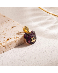 IG Style Sweet Bear Stainless Steel Zircon 18K Gold Plated Pendants Necklace