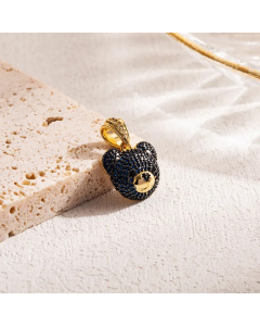 IG Style Sweet Bear Stainless Steel Zircon 18K Gold Plated Pendants Necklace