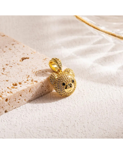 IG Style Sweet Bear Stainless Steel Zircon 18K Gold Plated Pendants Necklace