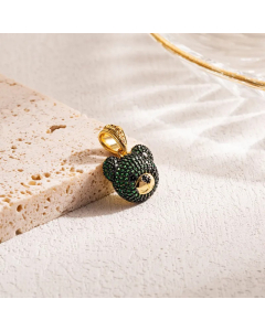 IG Style Sweet Bear Stainless Steel Zircon 18K Gold Plated Pendants Necklace