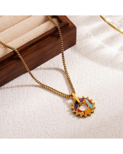 IG Style Artistic Clouds Star Moon Stainless Steel Enamel 18K Gold Plated Pendant Necklace