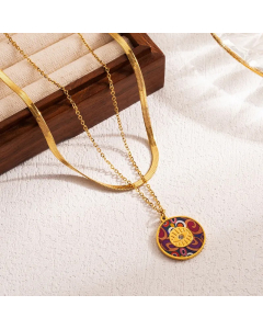 IG Style Artistic Clouds Star Moon Stainless Steel Enamel 18K Gold Plated Pendant Necklace