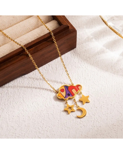 IG Style Artistic Clouds Star Moon Stainless Steel Enamel 18K Gold Plated Pendant Necklace