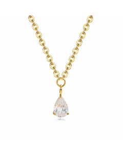 Lady Water Droplets Heart Stainless Steel Plating Inlay Zircon Pendant Necklace