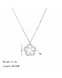 Steel Color Flower Stainless Steel Plating Inlay Artificial Pearls Zircon Pendant Necklace