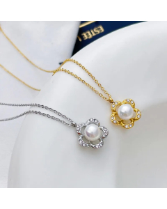 Simple Style Flower Stainless Steel Plating Inlay Artificial Pearls Zircon Pendant Necklace