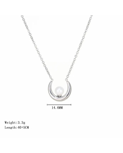 Steel Color Moon Stainless Steel Imitation Pearl Plating Pendant Necklace