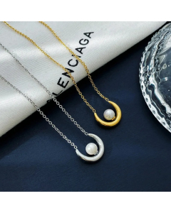 Basic Moon Stainless Steel Imitation Pearl Plating Pendant Necklace