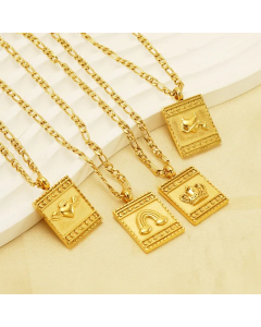 Modern Style Rainbow Heart Shape Crown Stainless Steel Plating 18K Gold Plated Pendant Necklace