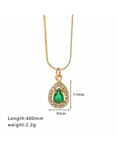 Wholesale Geometric Water Droplets Heart Shape Stainless Steel Inlay Zircon Necklace-01-Green