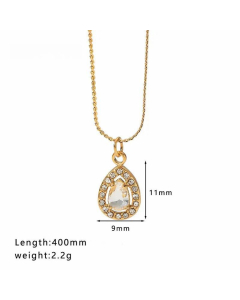 Wholesale Geometric Water Droplets Heart Shape Stainless Steel Inlay Zircon Necklace-01-White