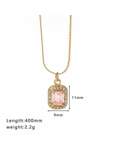Wholesale Geometric Water Droplets Heart Shape Stainless Steel Inlay Zircon Necklace-02-Pink