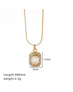 Wholesale Geometric Water Droplets Heart Shape Stainless Steel Inlay Zircon Necklace-02-White