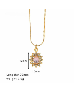 Wholesale Geometric Water Droplets Heart Shape Stainless Steel Inlay Zircon Necklace-03-Pink