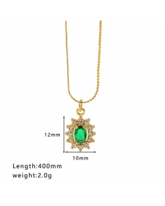 Wholesale Geometric Water Droplets Heart Shape Stainless Steel Inlay Zircon Necklace-03-Green