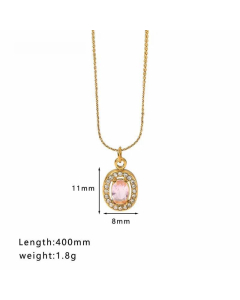 Wholesale Geometric Water Droplets Heart Shape Stainless Steel Inlay Zircon Necklace-04-Pink