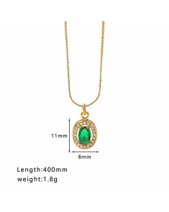 Wholesale Geometric Water Droplets Heart Shape Stainless Steel Inlay Zircon Necklace-04-Green