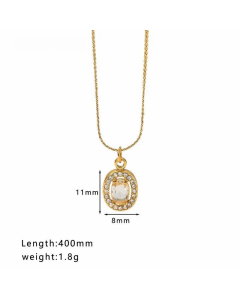 Wholesale Geometric Water Droplets Heart Shape Stainless Steel Inlay Zircon Necklace-04-White