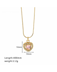 Wholesale Geometric Water Droplets Heart Shape Stainless Steel Inlay Zircon Necklace-05-Pink