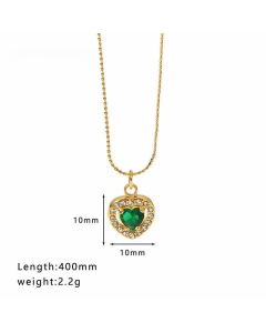 Wholesale Geometric Water Droplets Heart Shape Stainless Steel Inlay Zircon Necklace-05-Green