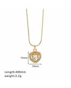 Wholesale Geometric Water Droplets Heart Shape Stainless Steel Inlay Zircon Necklace-05-White
