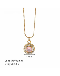 Wholesale Geometric Water Droplets Heart Shape Stainless Steel Inlay Zircon Necklace-06-Pink