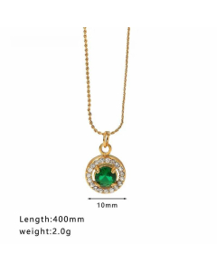 Wholesale Geometric Water Droplets Heart Shape Stainless Steel Inlay Zircon Necklace-06-Green