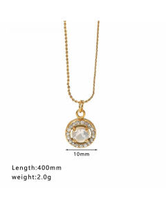 Wholesale Geometric Water Droplets Heart Shape Stainless Steel Inlay Zircon Necklace-06-White