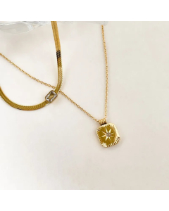 French Style Solid Color Titanium Steel Inlay Zircon Pendant Necklace