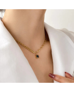 Wholesale Minimalism Titanium Steel Inlay Zircon Necklace-01-Black