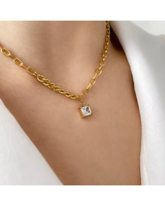Wholesale Minimalism Titanium Steel Inlay Zircon Necklace-01-White