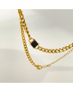 Wholesale Minimalism Titanium Steel Inlay Zircon Necklace-02-Black