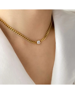 Wholesale Minimalism Titanium Steel Inlay Zircon Necklace-02-White