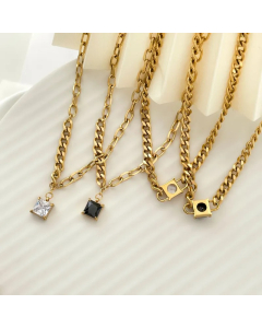 Simple Style Solid Color Titanium Steel Inlay Zircon Necklace