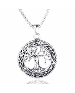 Steel Color Hip-Hop Punk Tree Of Life Stainless Steel Necklace Pendant 