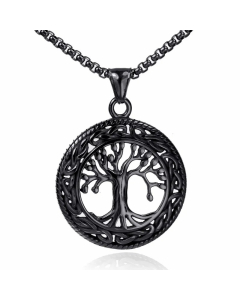 Black Hip-Hop Punk Tree Of Life Stainless Steel Necklace Pendant 
