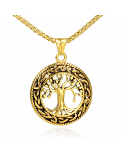 Gold Color Hip-Hop Punk Tree Of Life Stainless Steel Necklace Pendant 