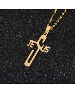 Wholesale Cross Letter Stainless Steel Pendant Necklace -Gold Color-02