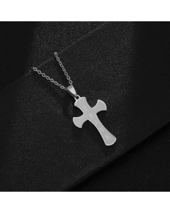 Wholesale Cross Letter Stainless Steel Pendant Necklace -Steel Color-01